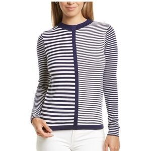 J. McLaughlin Striped Cashmere Blend Sweater Small Navy Blue White